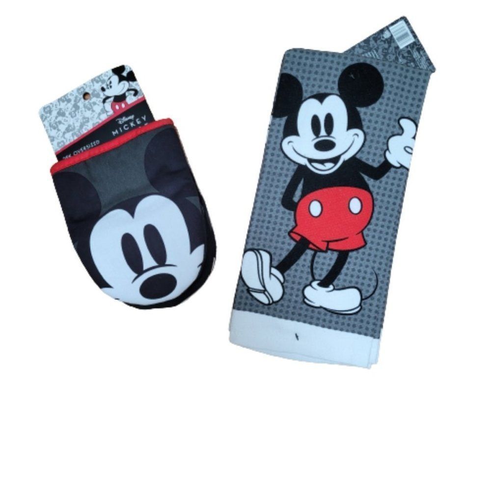 Set of Disney Mickey Mouse oven mitts and kitchen towels